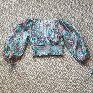 Shoshanna Multicolor Floral Blouse with Smocked Waist